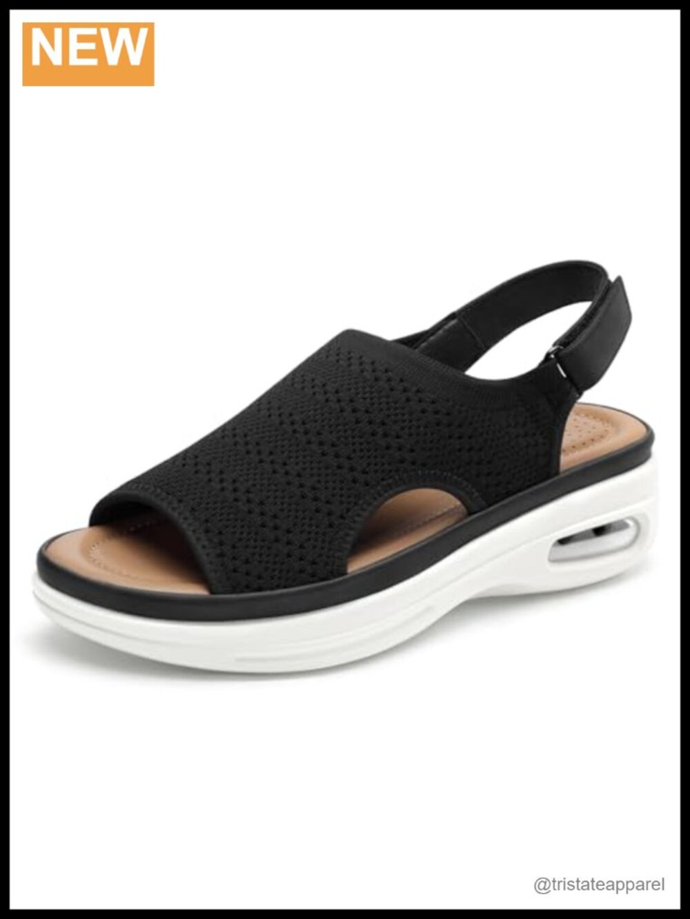Women's Air Cushion Support Walking Sandals Knit Hook & Loop Platform